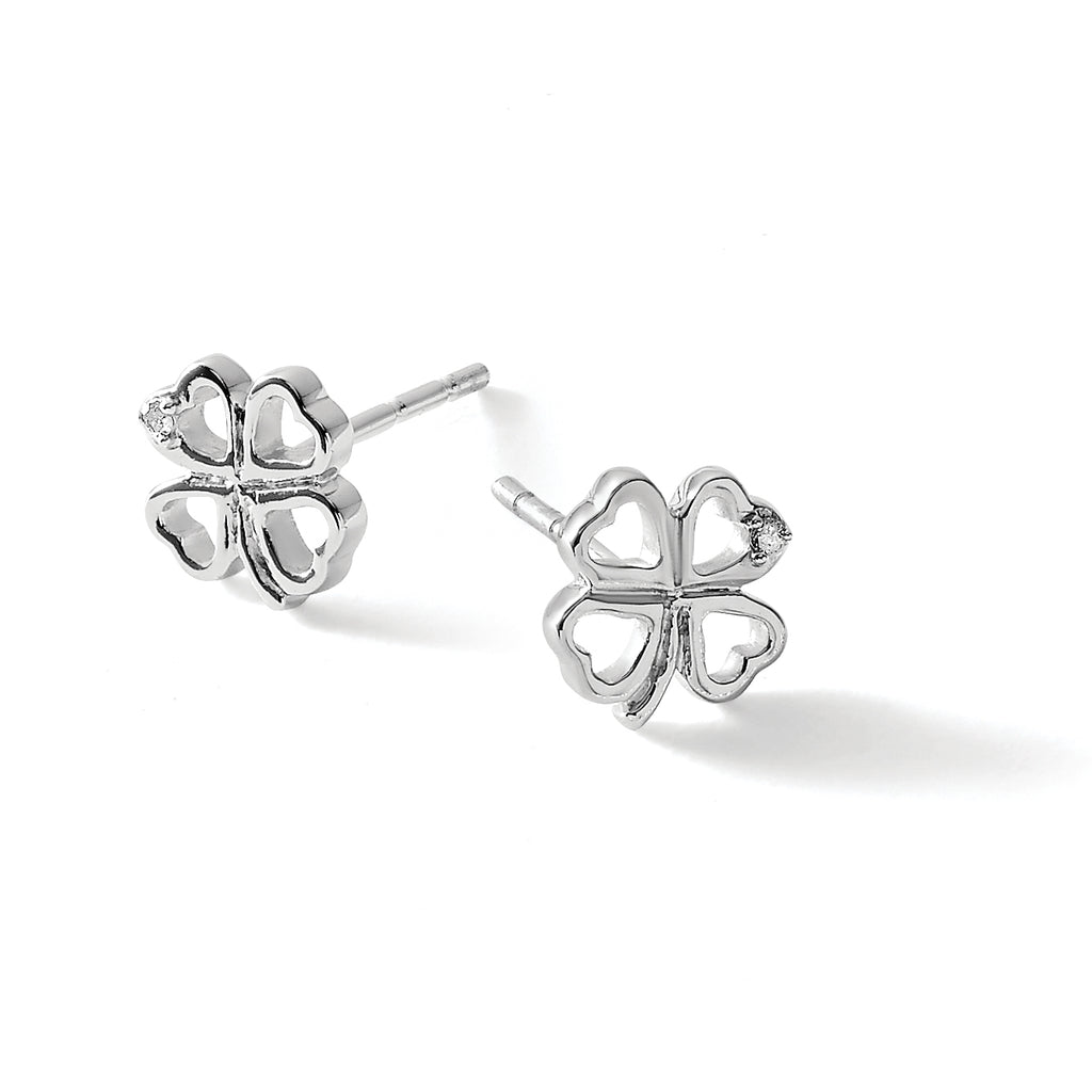 Diamond Clover Stud Earrings in Sterling Silver, 1mm (0.01 ct. tw.) - Sophia Jewelers