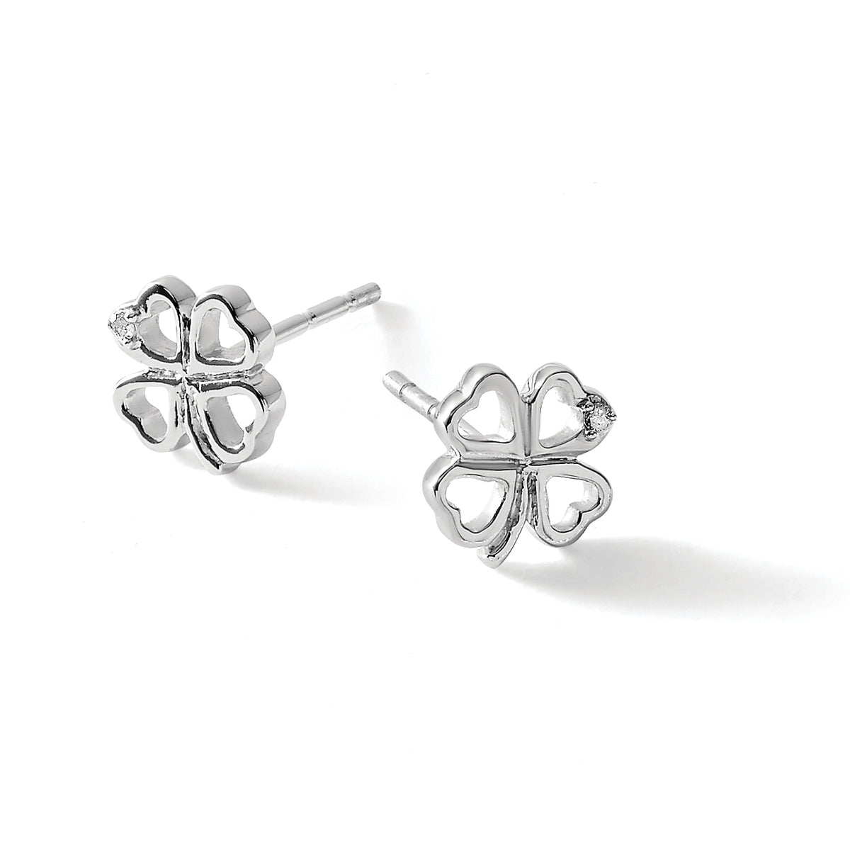 Diamond Clover Stud Earrings in Sterling Silver, 1mm (0.01 ct. tw.) - Sophia Jewelers