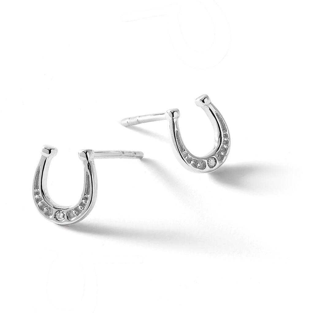 Diamond Horseshoe Stud Earrings in Sterling Silver, 1mm Textured (0.01 ct. tw.) - Sophia Jewelers