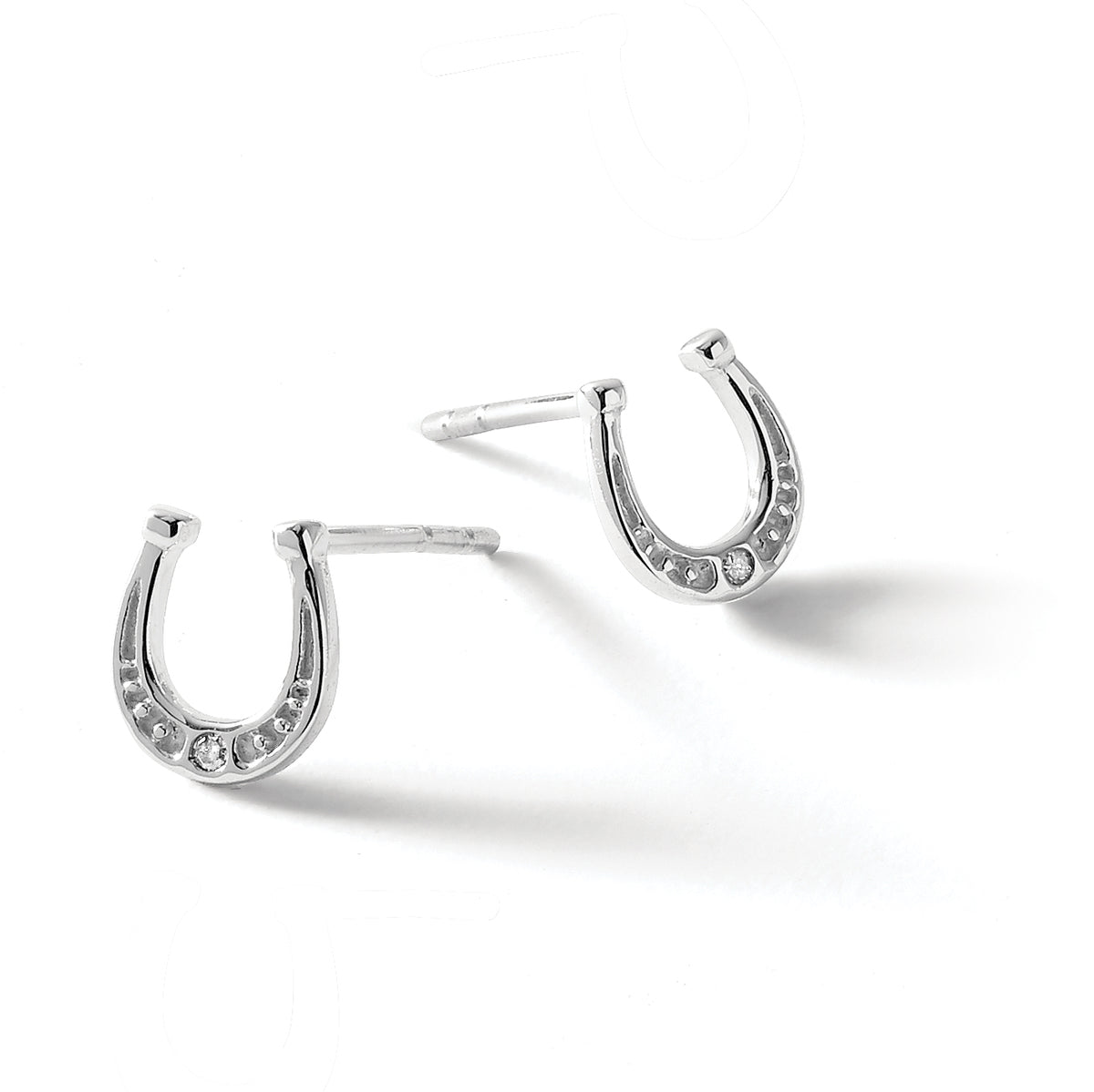 Diamond Horseshoe Stud Earrings in Sterling Silver, 1mm Textured (0.01 ct. tw.) - Sophia Jewelers