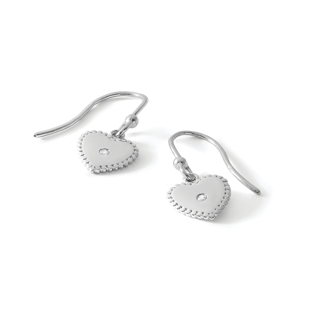 Diamond Heart Dangle Earrings in Sterling Silver, 1.5mm Textured (0.03 ct. tw.) - Sophia Jewelers