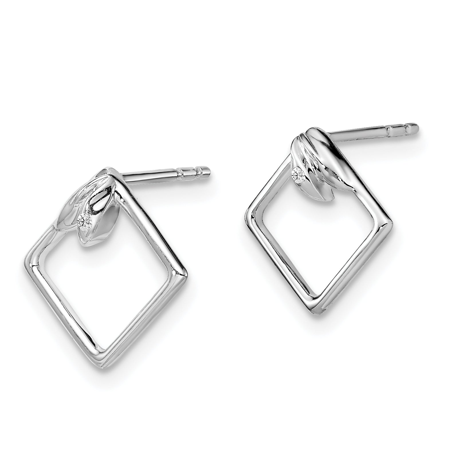 White Ice Sterling Silver Rhodium-plated Diamond-shaped Diamond Post Earrings Secondary image