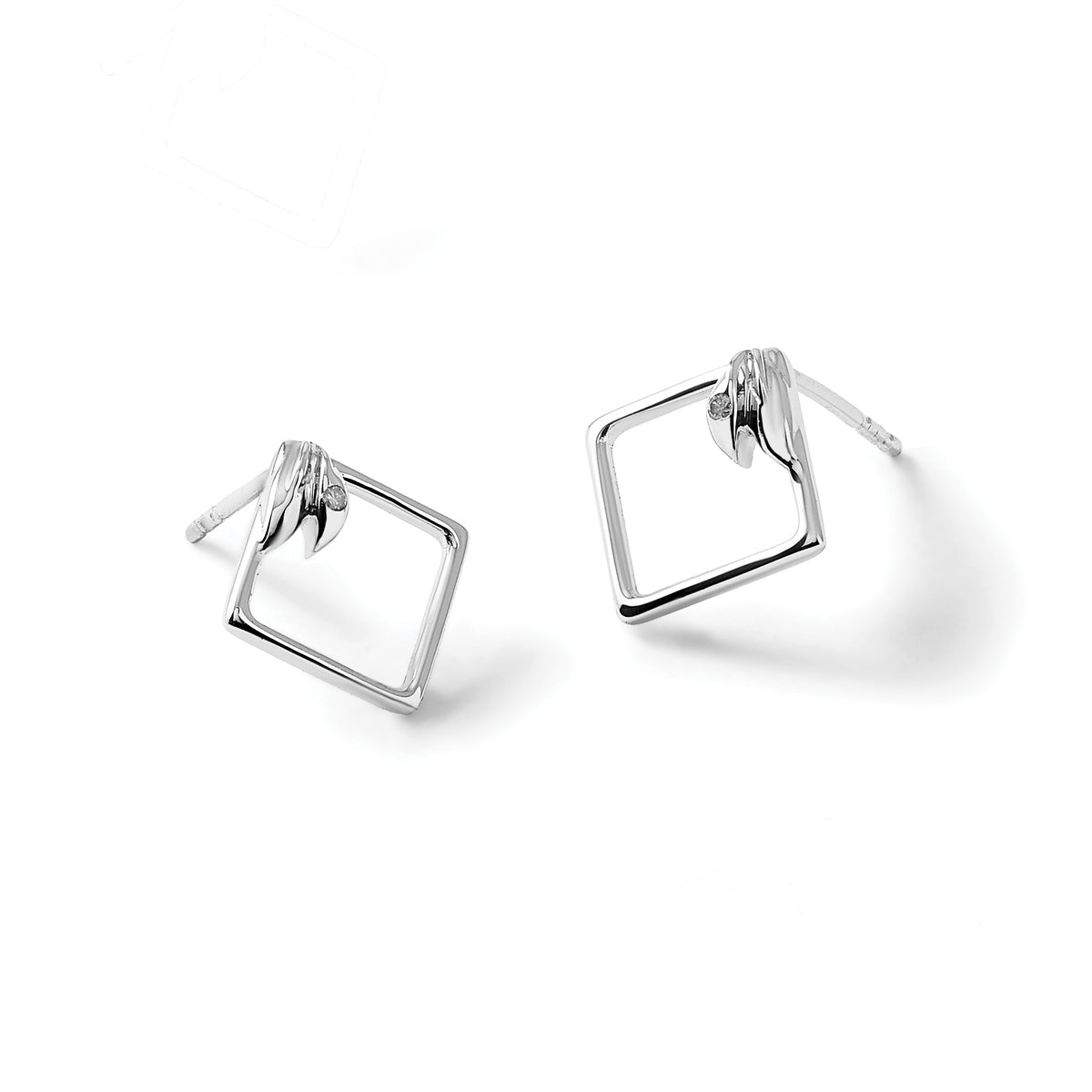 Diamond-Shaped Diamond Stud Earrings in Sterling Silver, 1mm (0.01 ct. tw.) - Sophia Jewelers