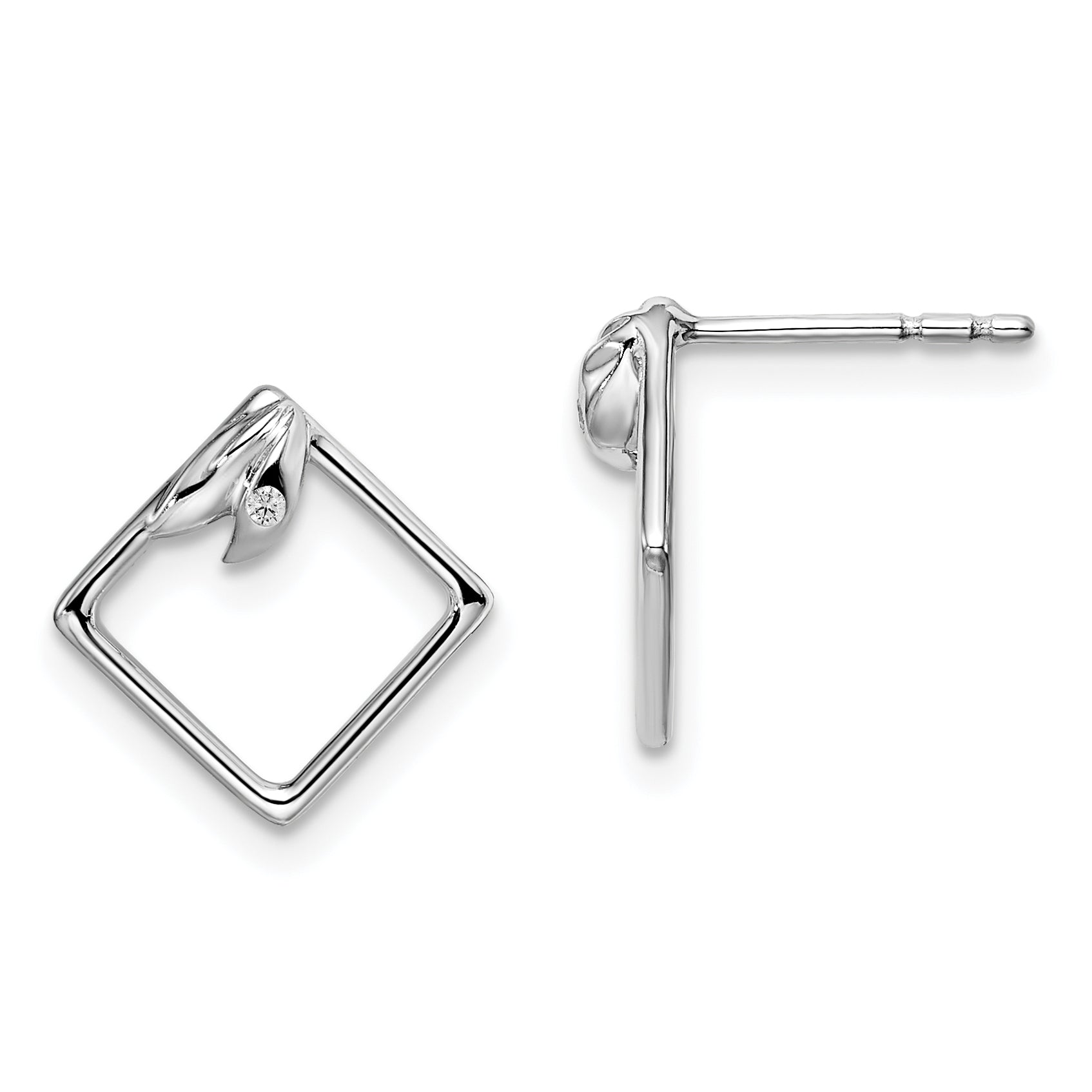 White Ice Sterling Silver Rhodium-plated Diamond-shaped Diamond Post Earrings Main image