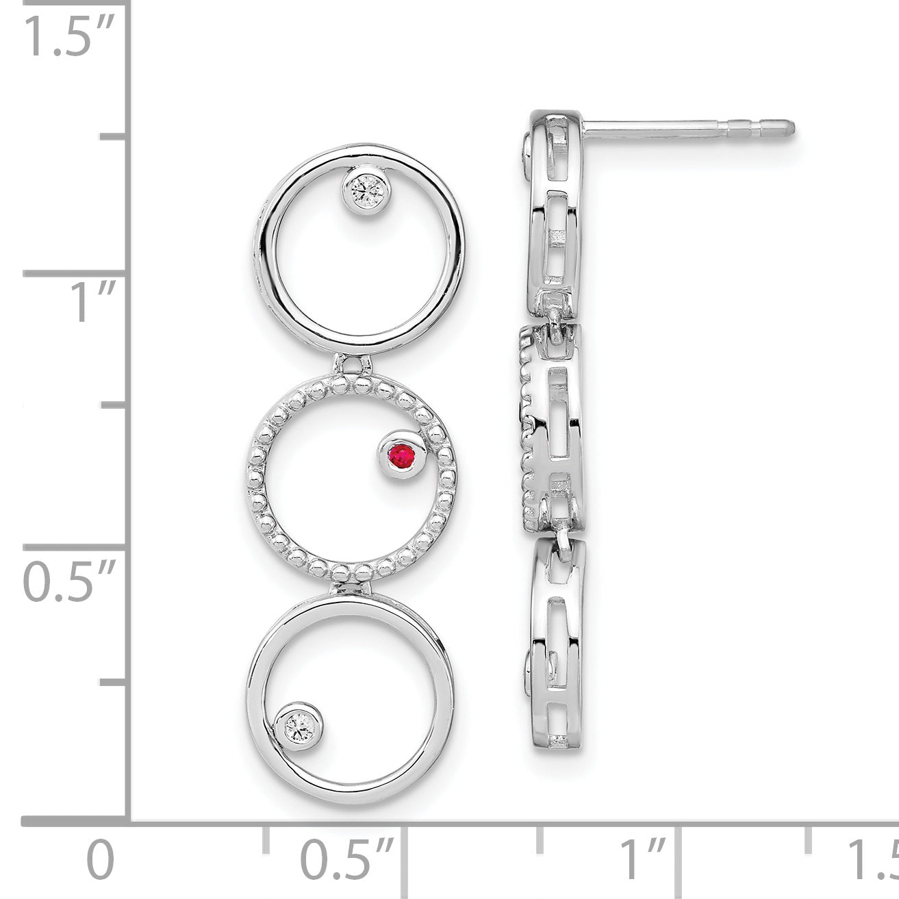 White Ice Sterling Silver Rhodium-plated Diamond and Ruby Post Drop Earrings