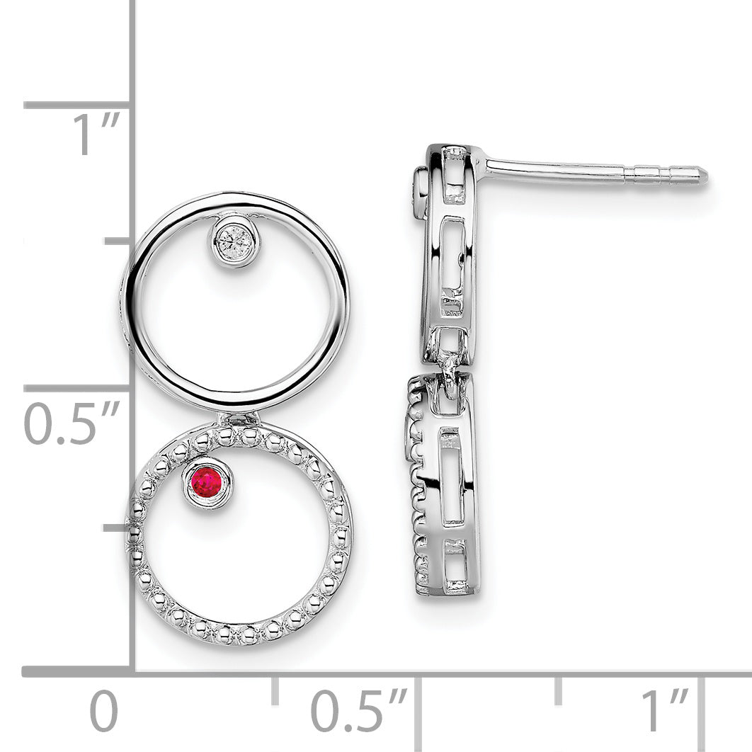 White Ice Sterling Silver Rhodium-plated Diamond and Ruby Post Drop Earrings