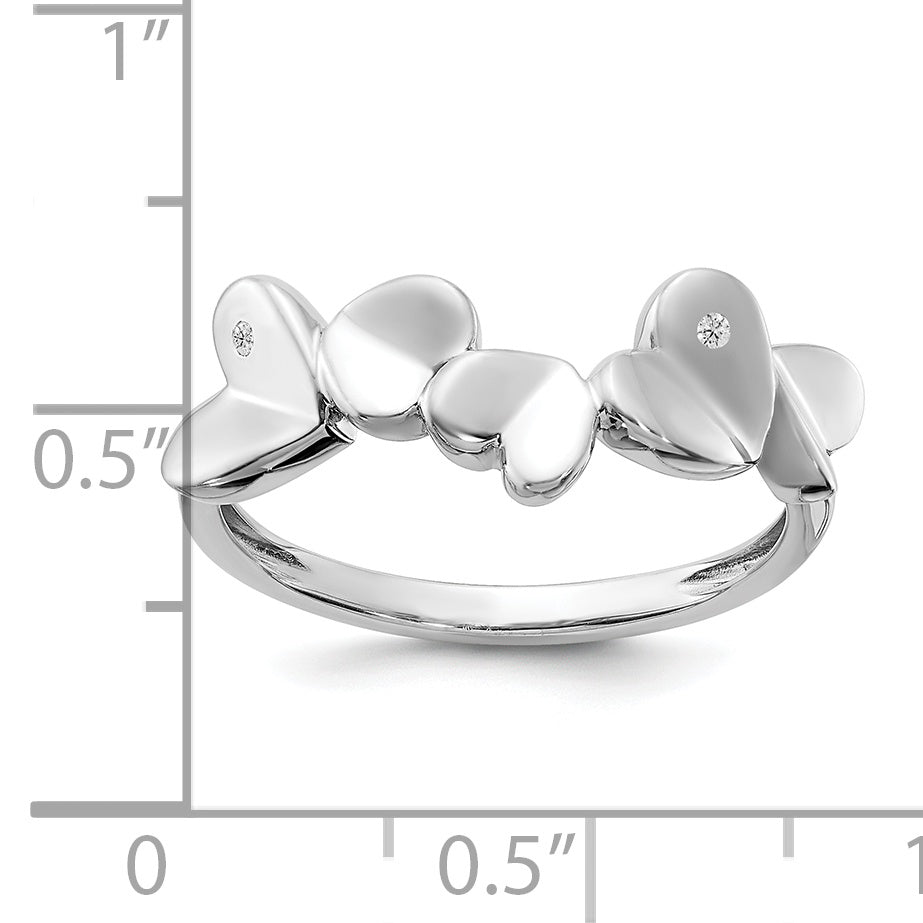White Ice Sterling Silver Rhodium-plated Diamond Hearts Ring