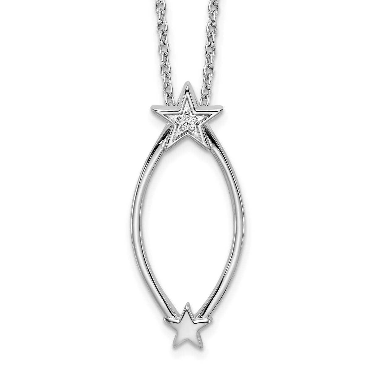 White Ice Sterling Silver Rhodium-Rhodium-Plated 18 Inch Diamond Stars Necklace with 2 Inch Extender