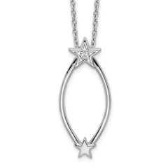 White Ice Sterling Silver Rhodium-Rhodium-Plated 18 Inch Diamond Stars Necklace with 2 Inch Extender