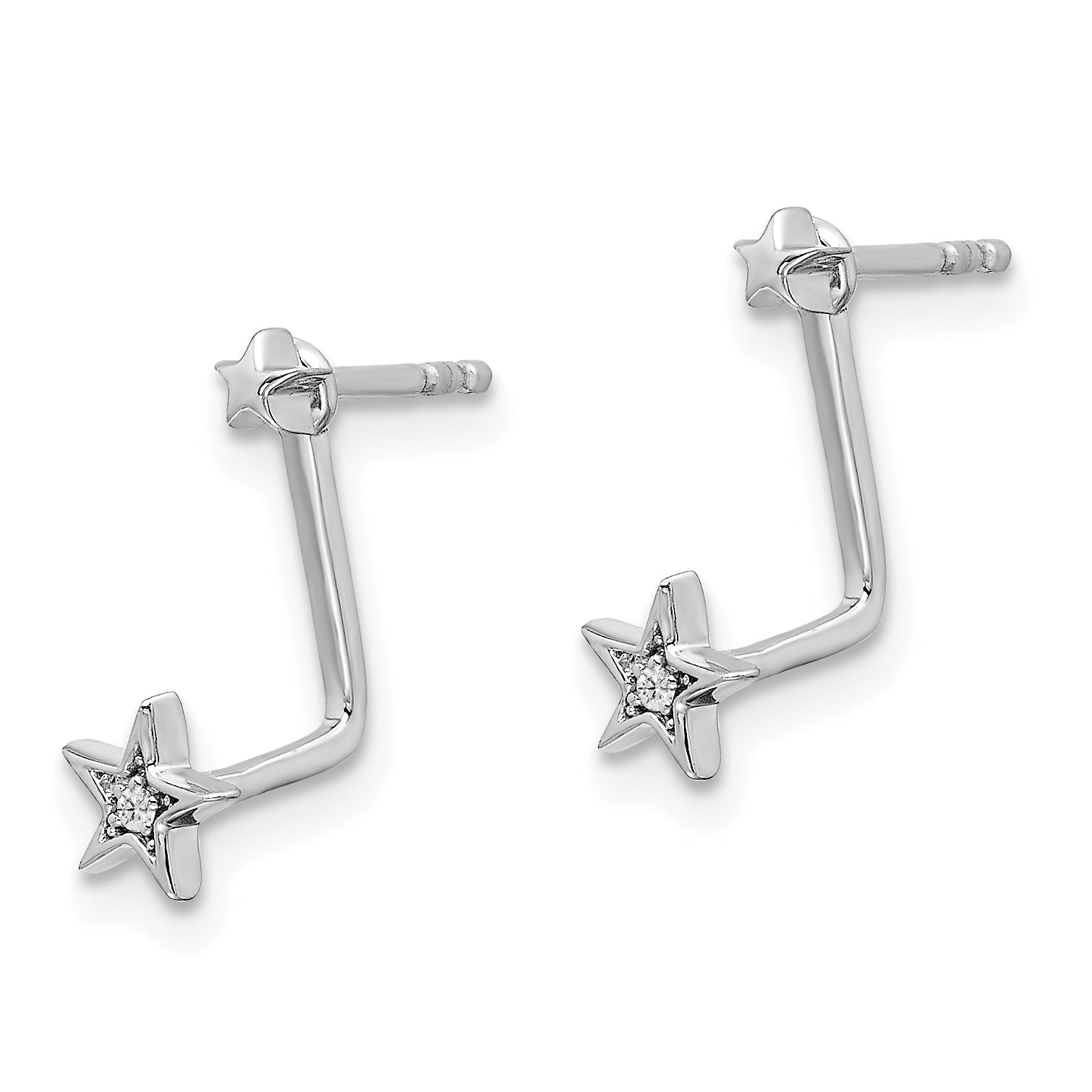 White Ice Sterling Silver Rhodium-plated Diamond Stars Front and Back Earrings Secondary image