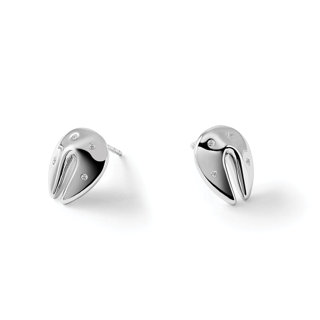 Diamond Fortune Cookie Stud Earrings in Sterling Silver, 1mm (0.04 ct. tw.) - Sophia Jewelers