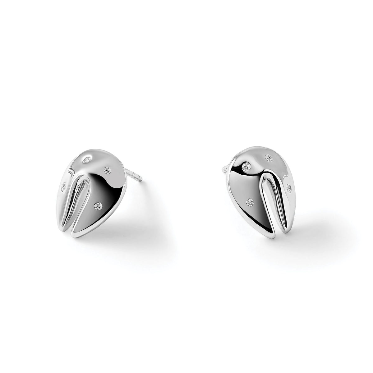 Diamond Fortune Cookie Stud Earrings in Sterling Silver, 1mm (0.04 ct. tw.) - Sophia Jewelers