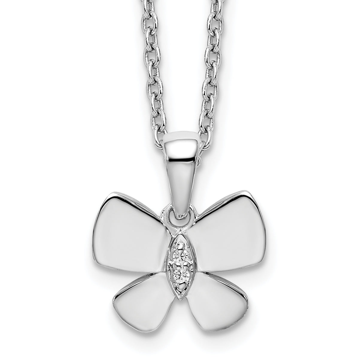 White Ice Sterling Silver Rhodium-Rhodium-Plated 18 Inch Diamond Butterfly Necklace with 2 Inch Extender