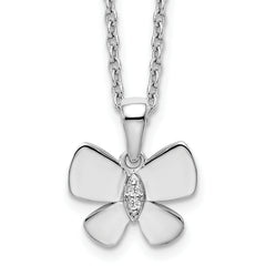 White Ice Sterling Silver Rhodium-Rhodium-Plated 18 Inch Diamond Butterfly Necklace with 2 Inch Extender