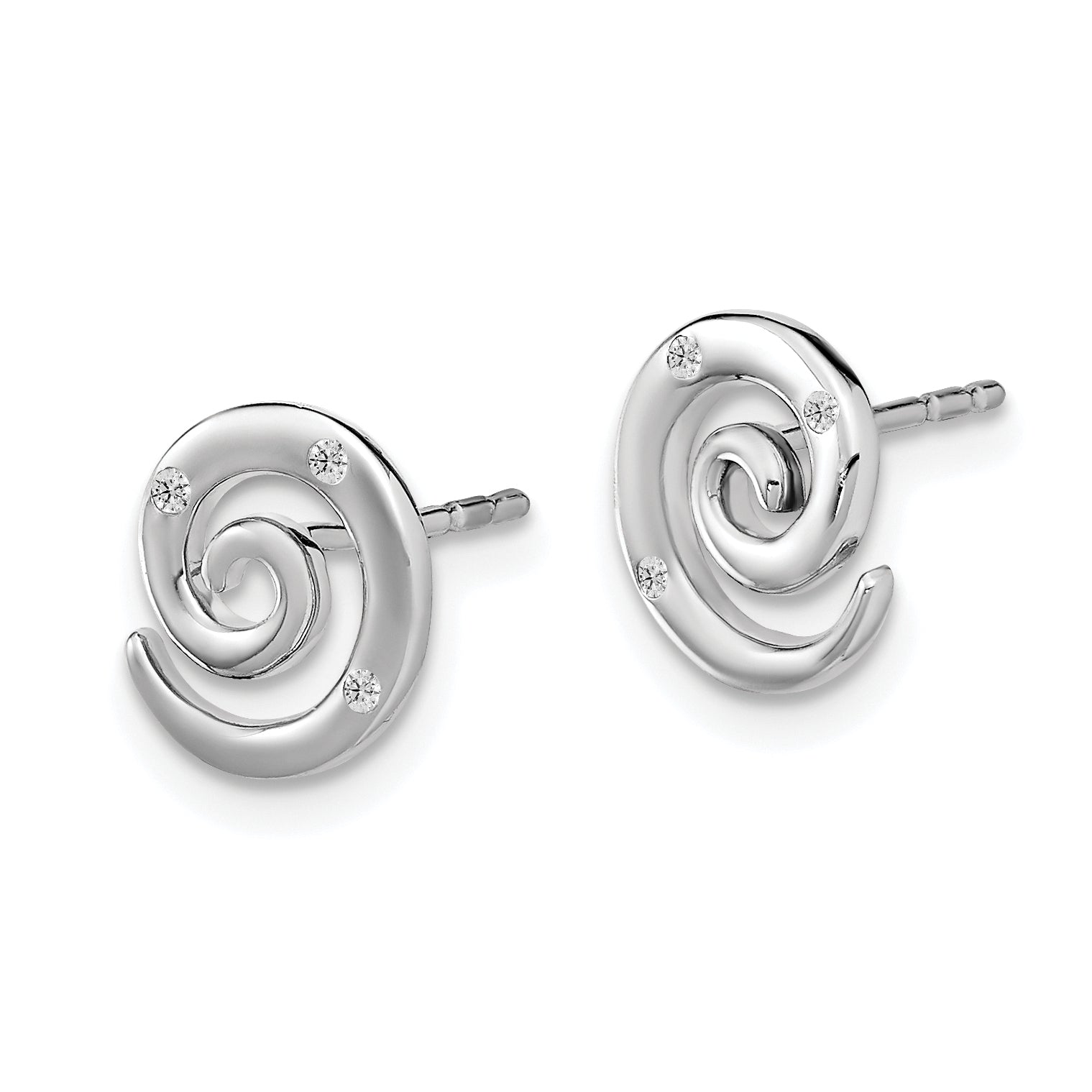 White Ice Sterling Silver Rhodium-plated Diamond Swirl Post Earrings Secondary image