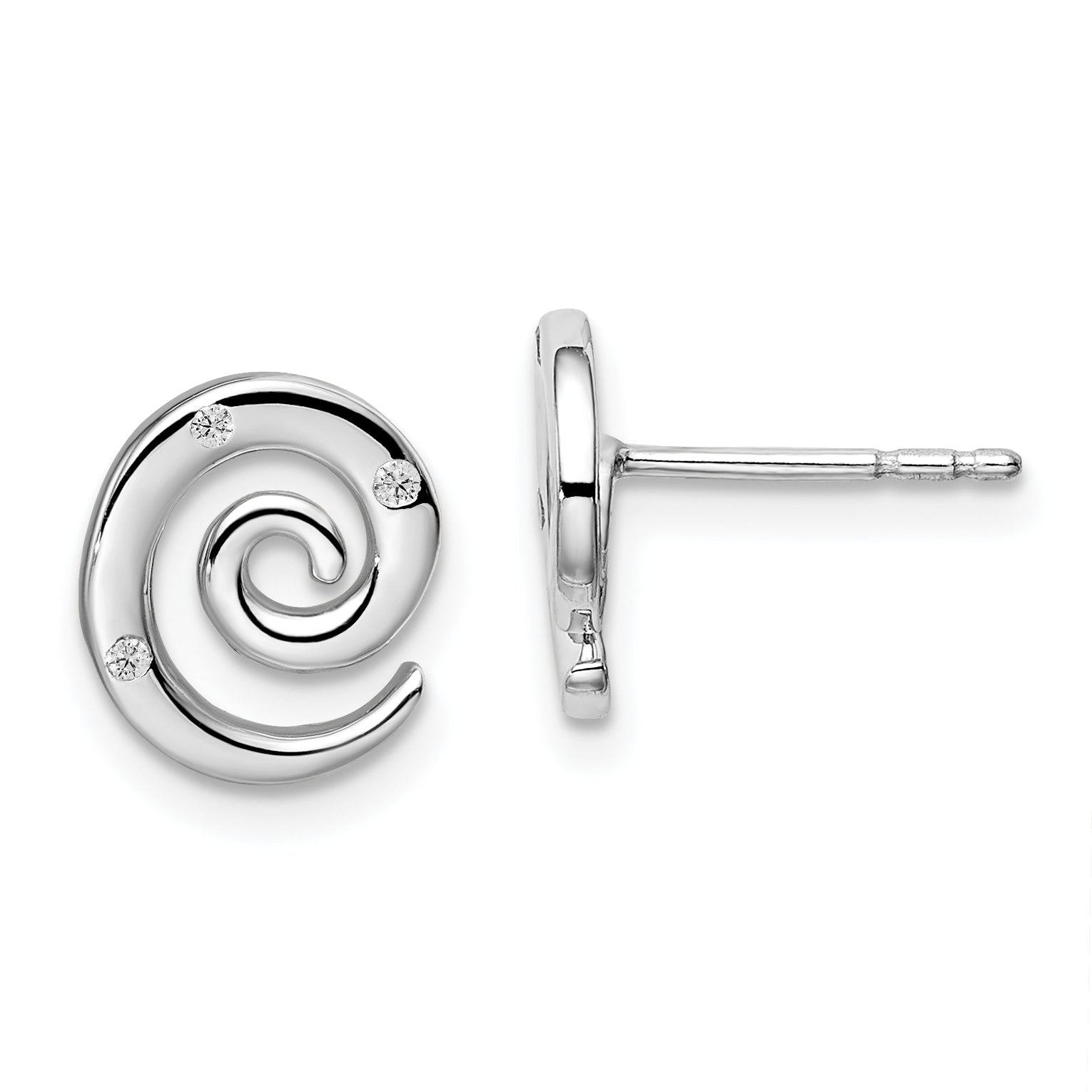 White Ice Sterling Silver Rhodium-plated Diamond Swirl Post Earrings Main image