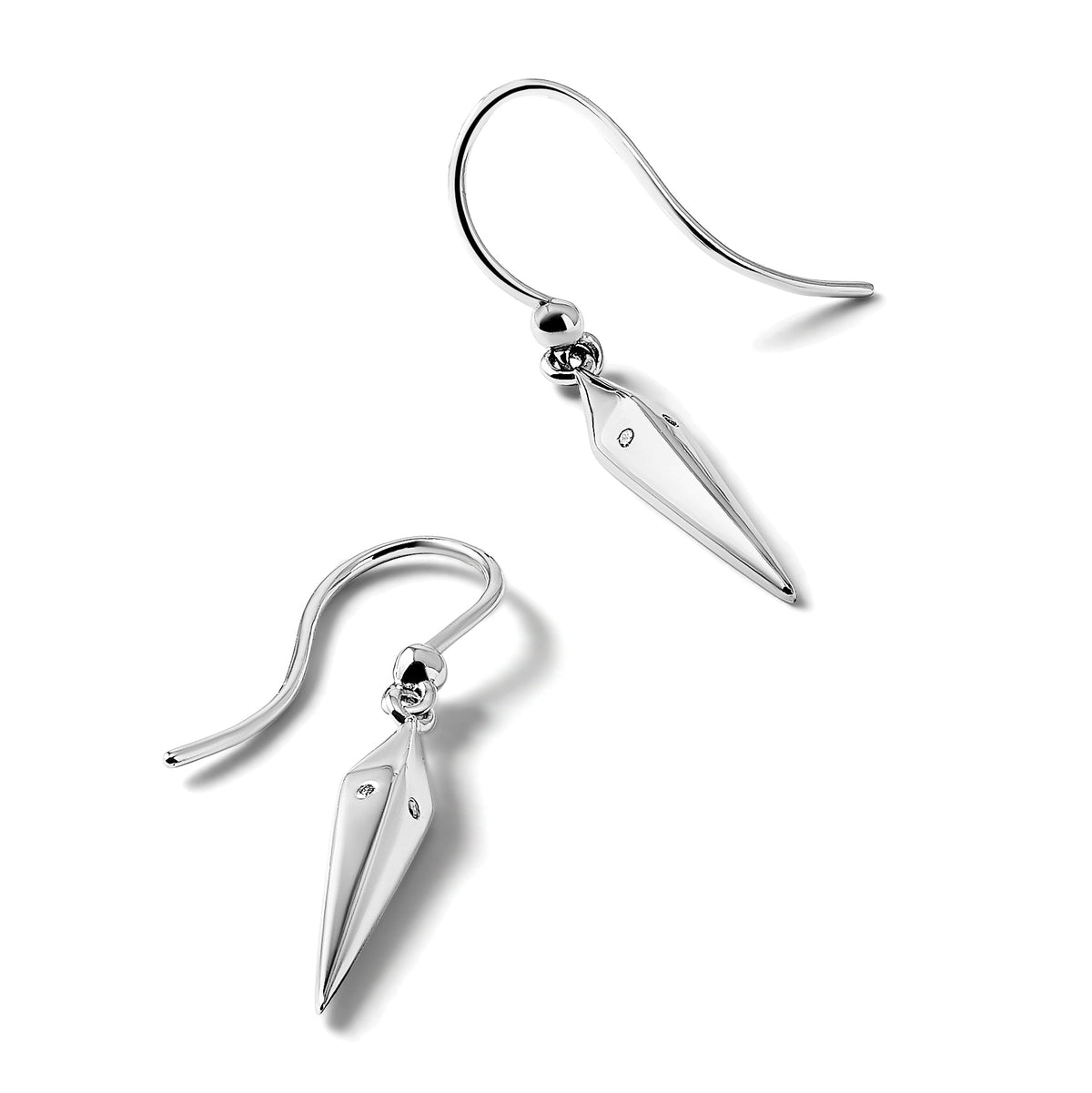 Diamond Shepherd Hook Dangle Earrings in Sterling Silver, 0.8mm (0.01 ct. tw.) - Sophia Jewelers