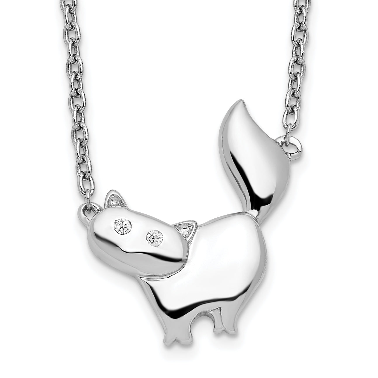 White Ice Sterling Silver Rhodium-plated 18 Inch Diamond Cat Necklace Main image