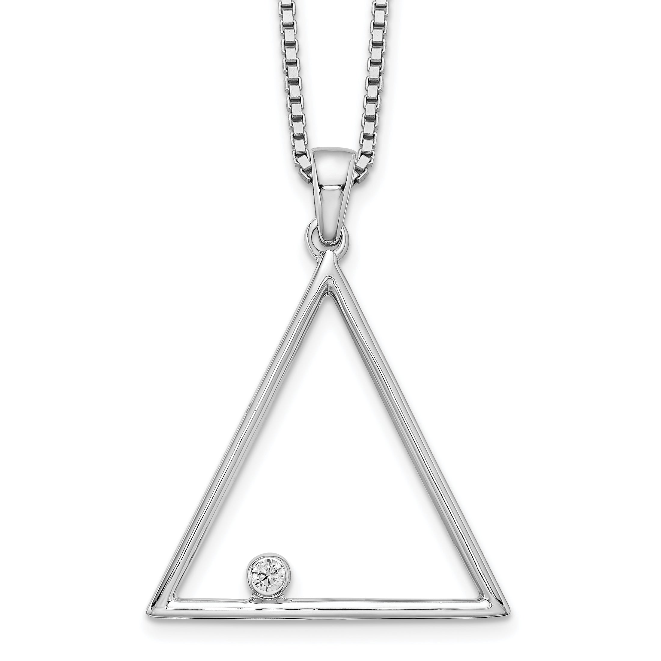 White Ice Sterling Silver Rhodium-Rhodium-Plated 18 Inch Diamond Open Triangle Necklace with 2 Inch Extender Main image