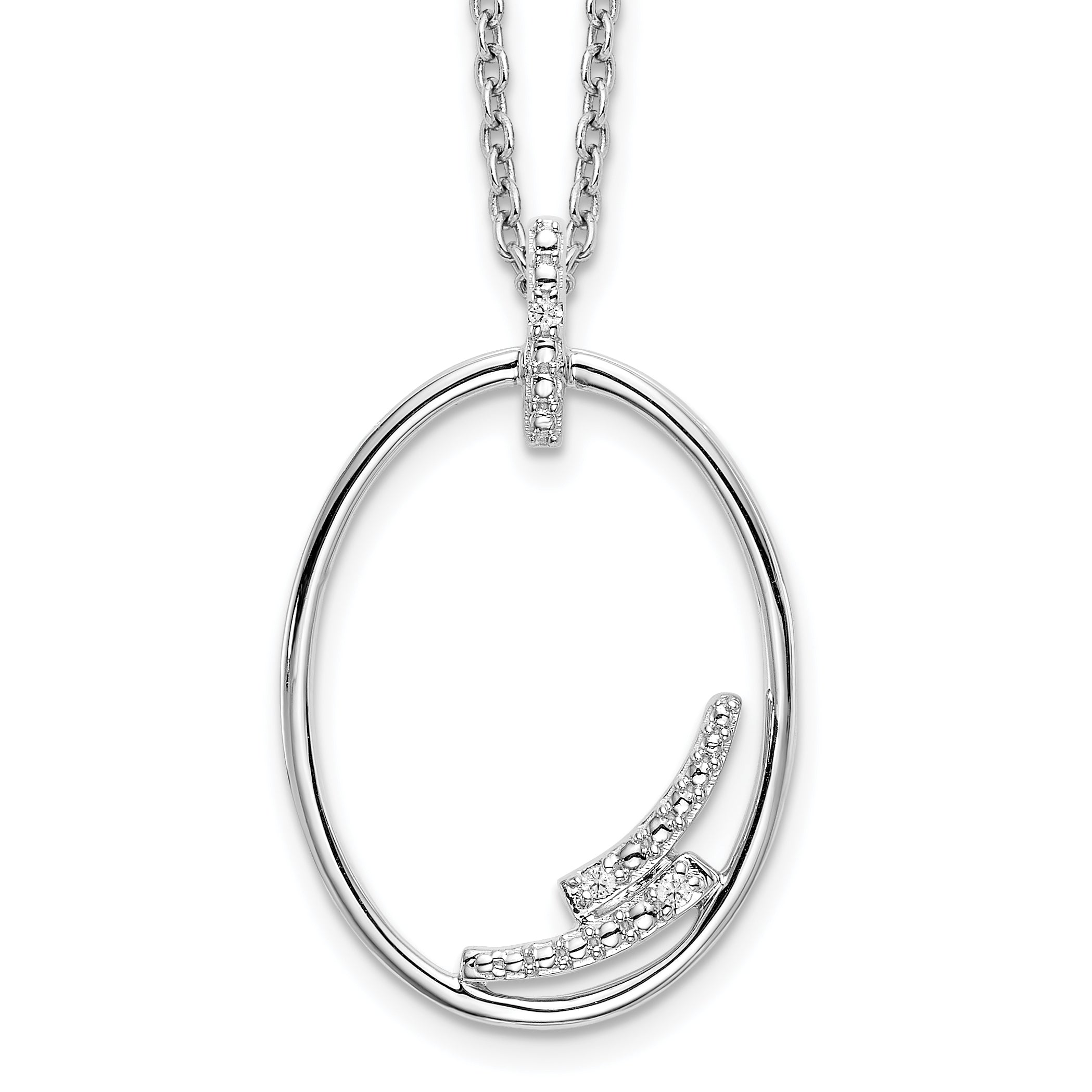 White Ice Sterling Silver Rhodium-Rhodium-Plated 18 Inch Diamond Open Oval Necklace with 2 Inch Extender Main image