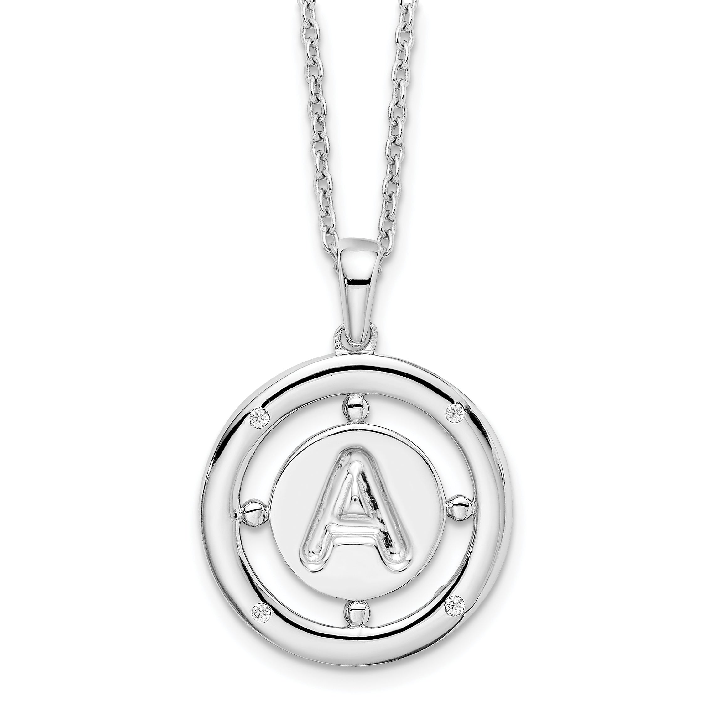 White Ice Sterling Silver Rhodium-Rhodium-Plated 18 Inch Diamond Letter A Initial Necklace with 2 Inch Extender