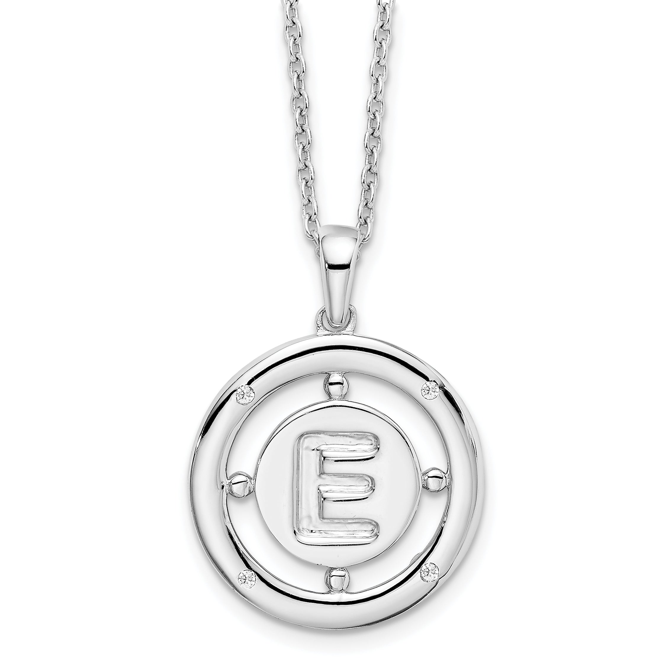 White Ice Sterling Silver Rhodium-Rhodium-Plated 18 Inch Diamond Letter E Initial Necklace with 2 Inch Extender