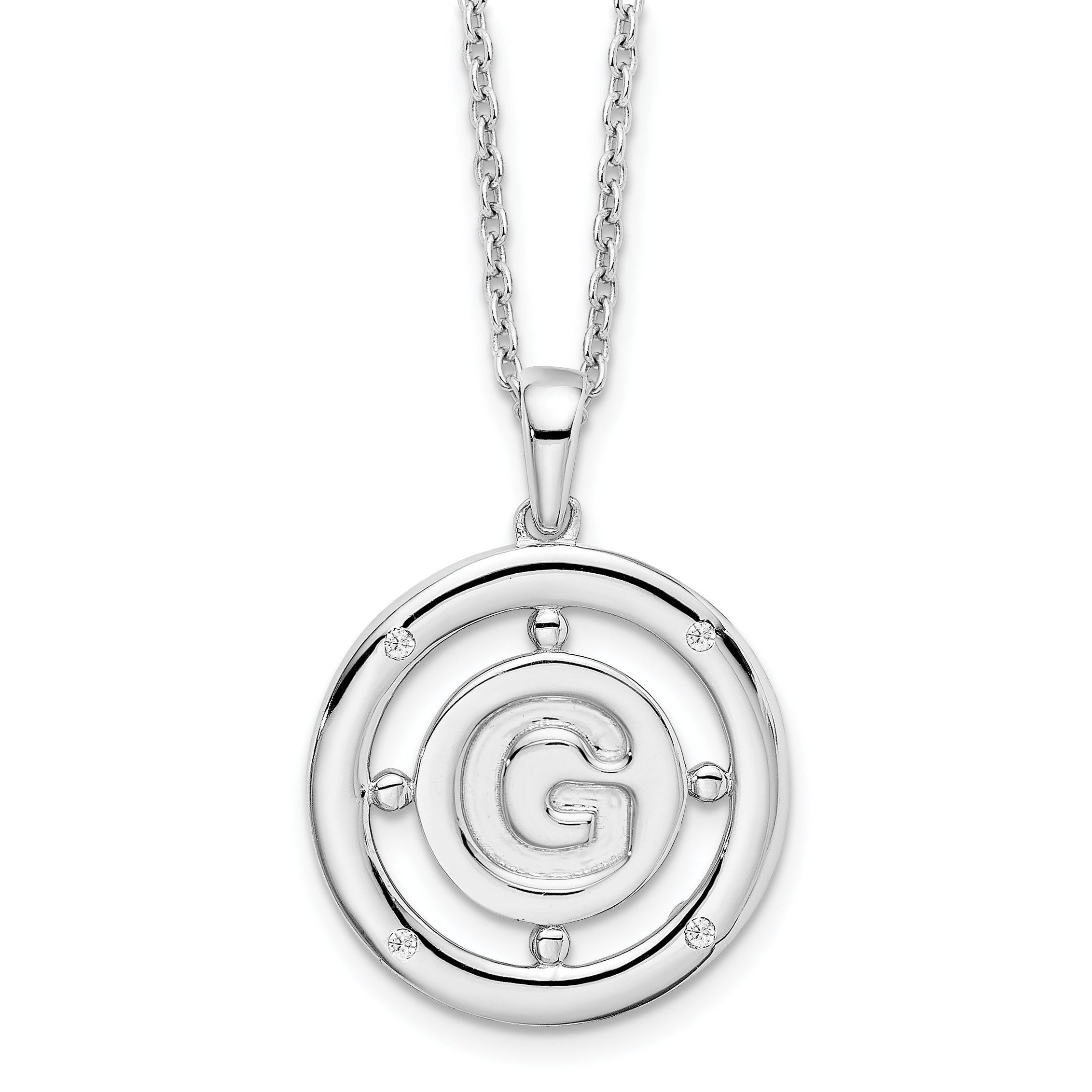 White Ice Sterling Silver Rhodium-Rhodium-Plated 18 Inch Diamond Letter G Initial Necklace with 2 Inch Extender Main image