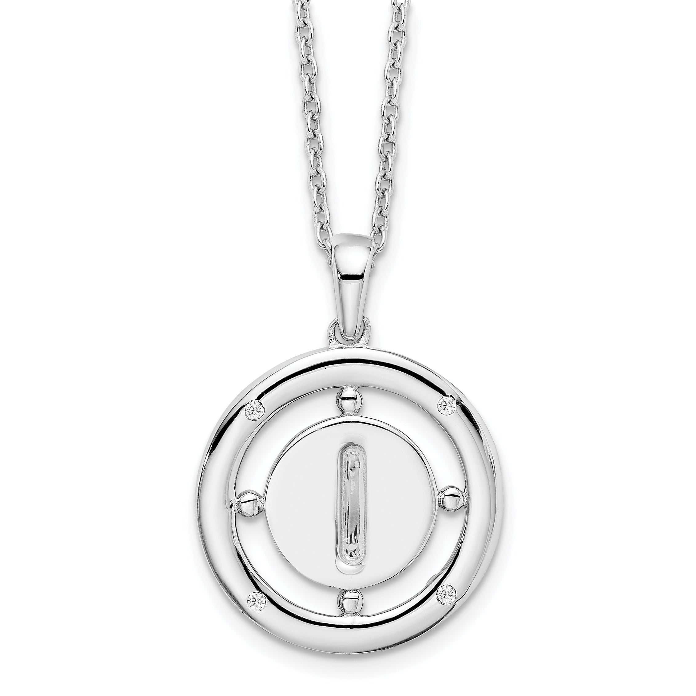 White Ice Sterling Silver Rhodium-Rhodium-Plated 18 Inch Diamond Letter I Initial Necklace with 2 Inch Extender Main image