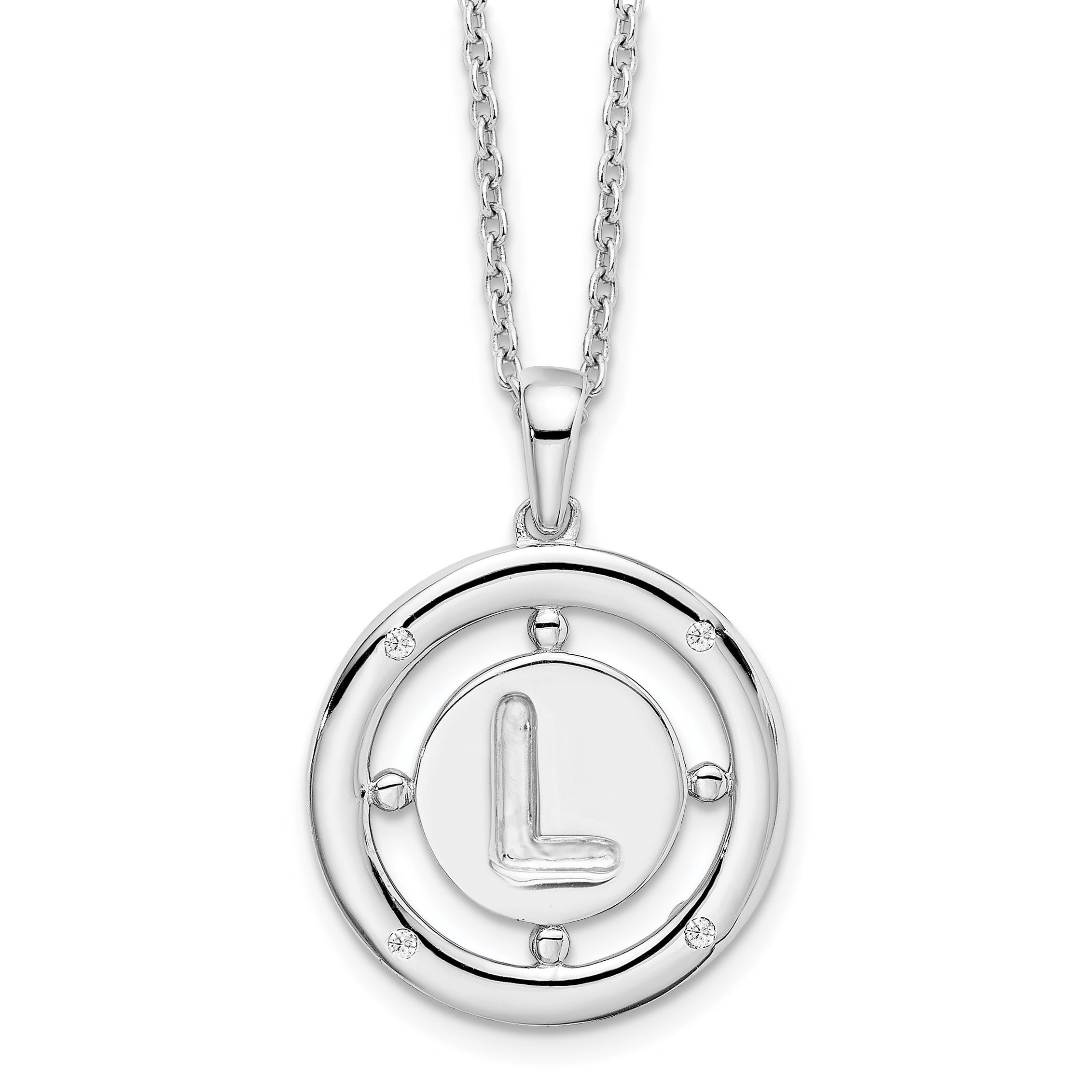 White Ice Sterling Silver Rhodium-Rhodium-Plated 18 Inch Diamond Letter L Initial Necklace with 2 Inch Extender