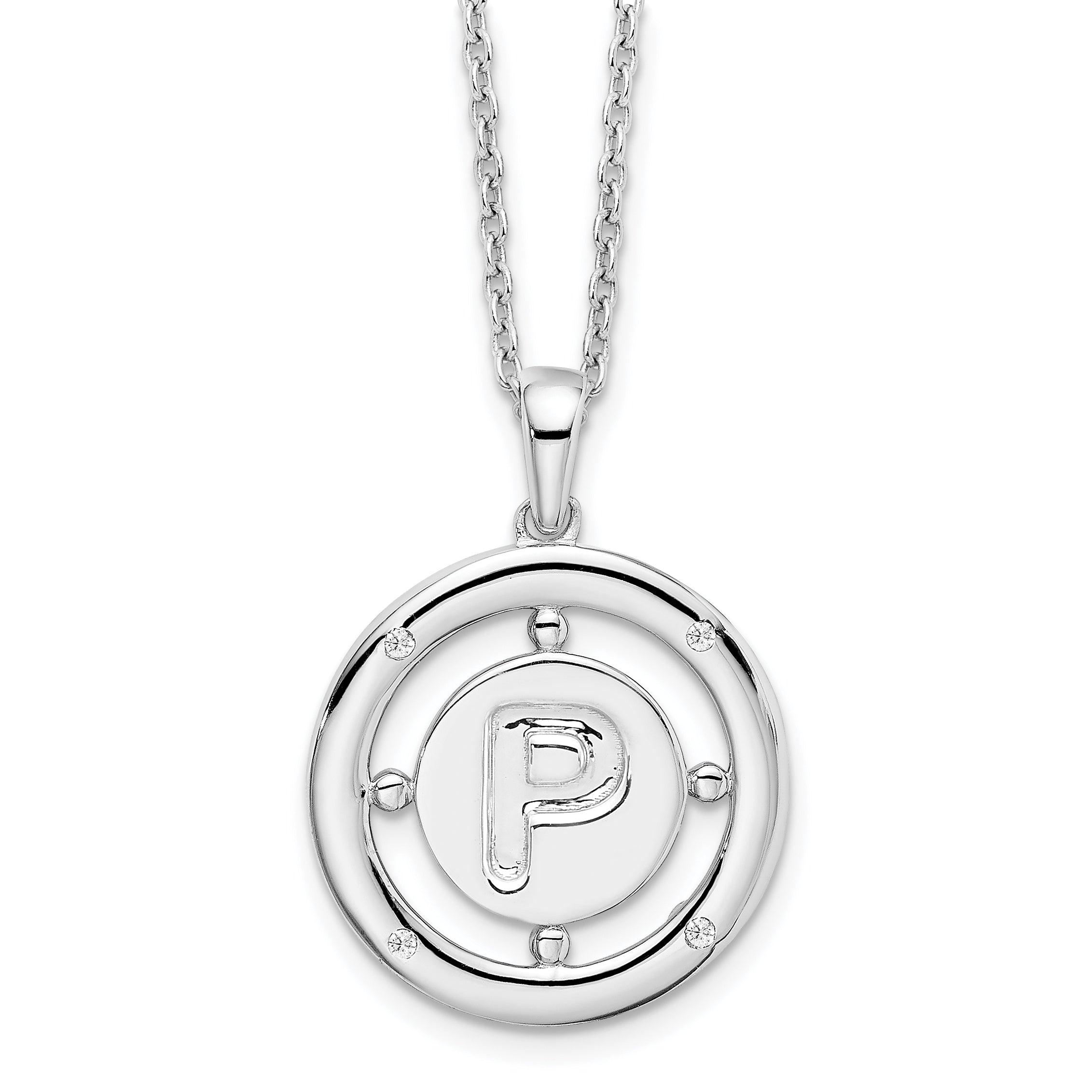 White Ice Sterling Silver Rhodium-Rhodium-Plated 18 Inch Diamond Letter P Initial Necklace with 2 Inch Extender Main image