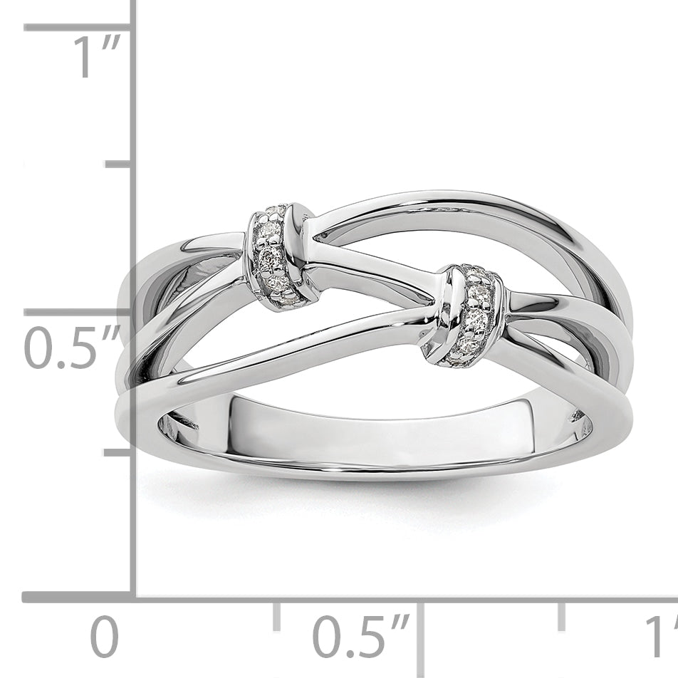 White Ice Sterling Silver Rhodium-plated Diamond Criss Cross Ring