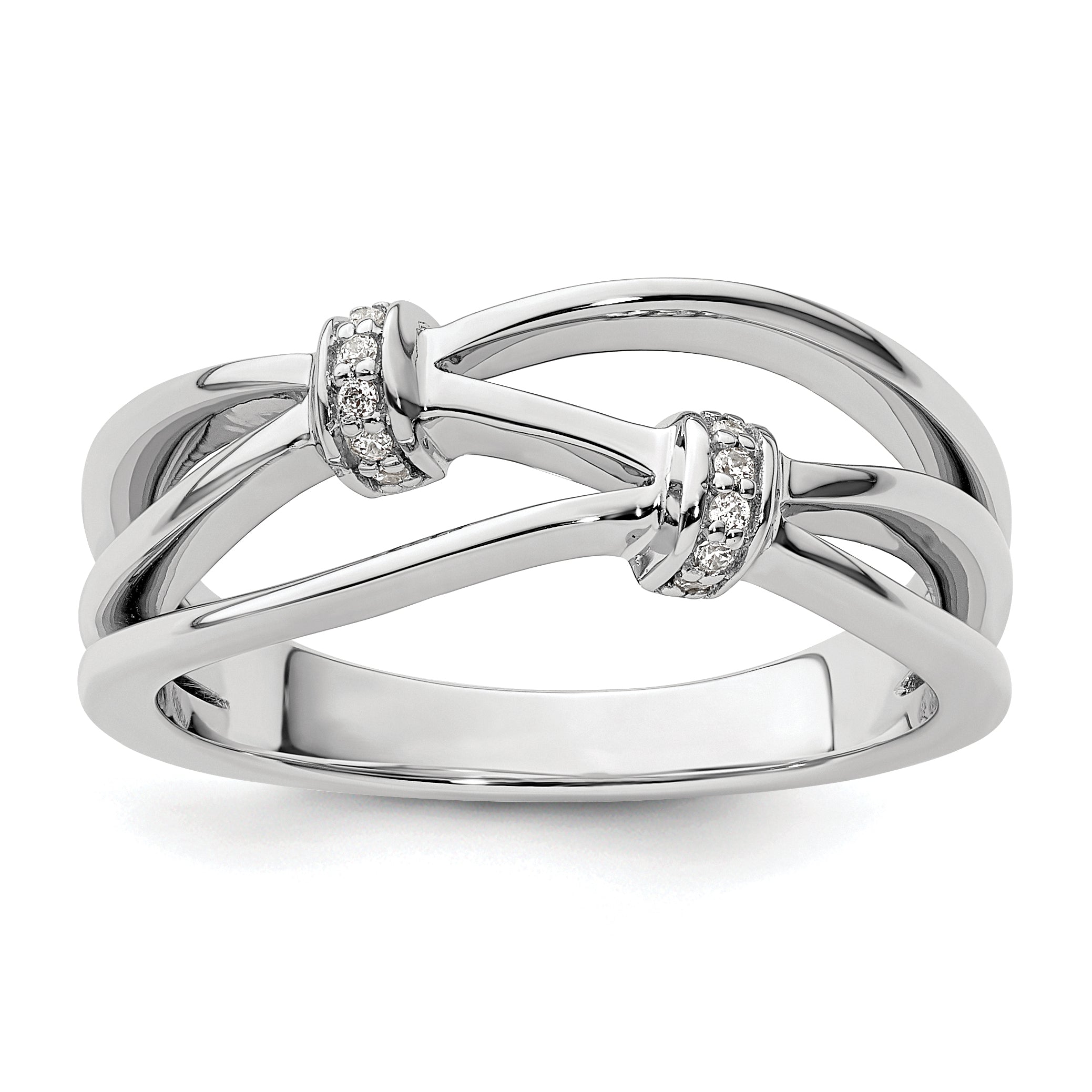 White Ice Sterling Silver Rhodium-plated Diamond Criss Cross Ring Main image