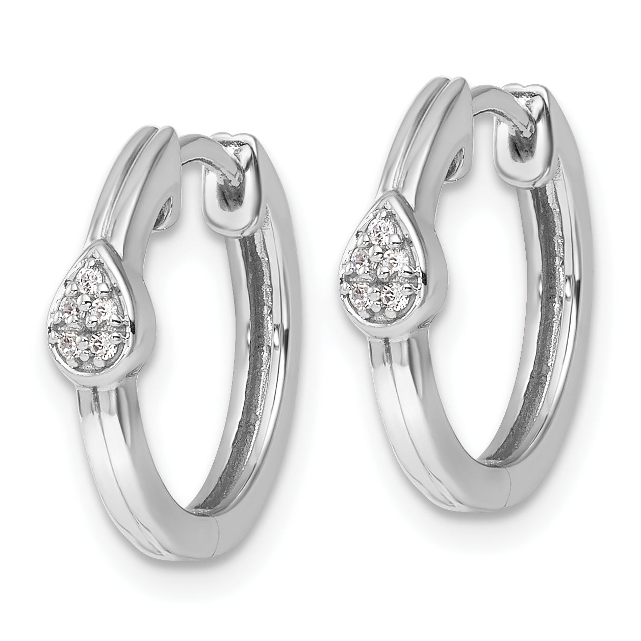 White Ice Sterling Silver Rhodium-plated Diamond Teardrop Hinged Hoop Earrings Secondary image