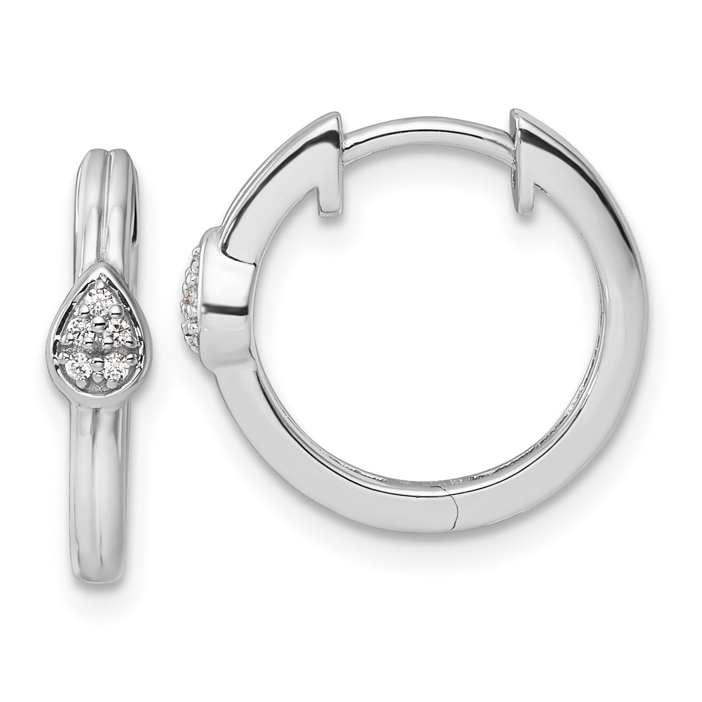 White Ice Sterling Silver Rhodium-plated Diamond Teardrop Hinged Hoop Earrings Main image