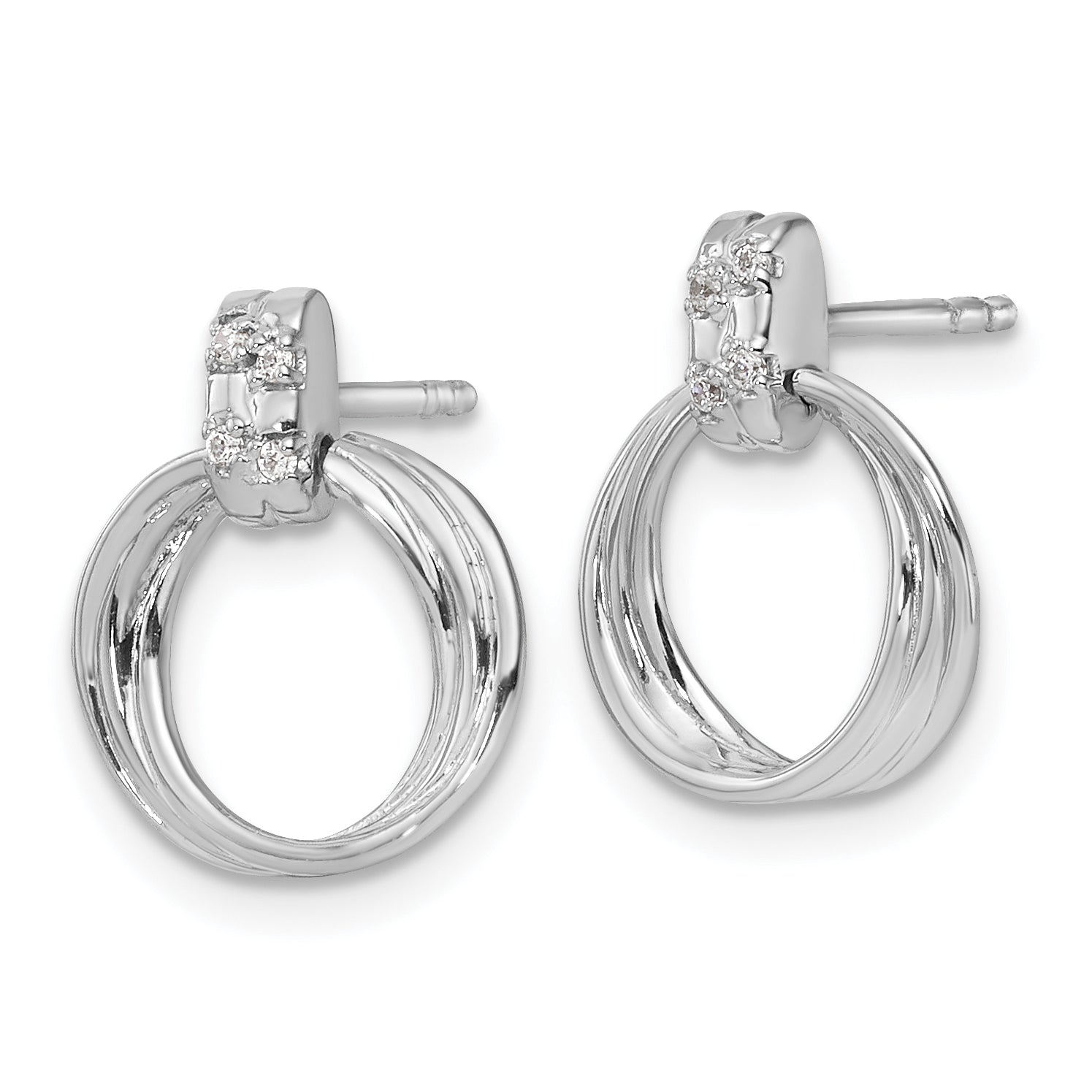 White Ice Sterling Silver Rhodium-plated Diamond Circle Post Dangle Earrings Secondary image