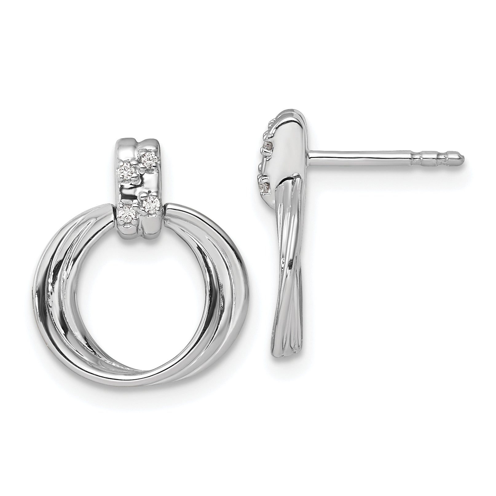 White Ice Sterling Silver Rhodium-plated Diamond Circle Post Dangle Earrings Main image