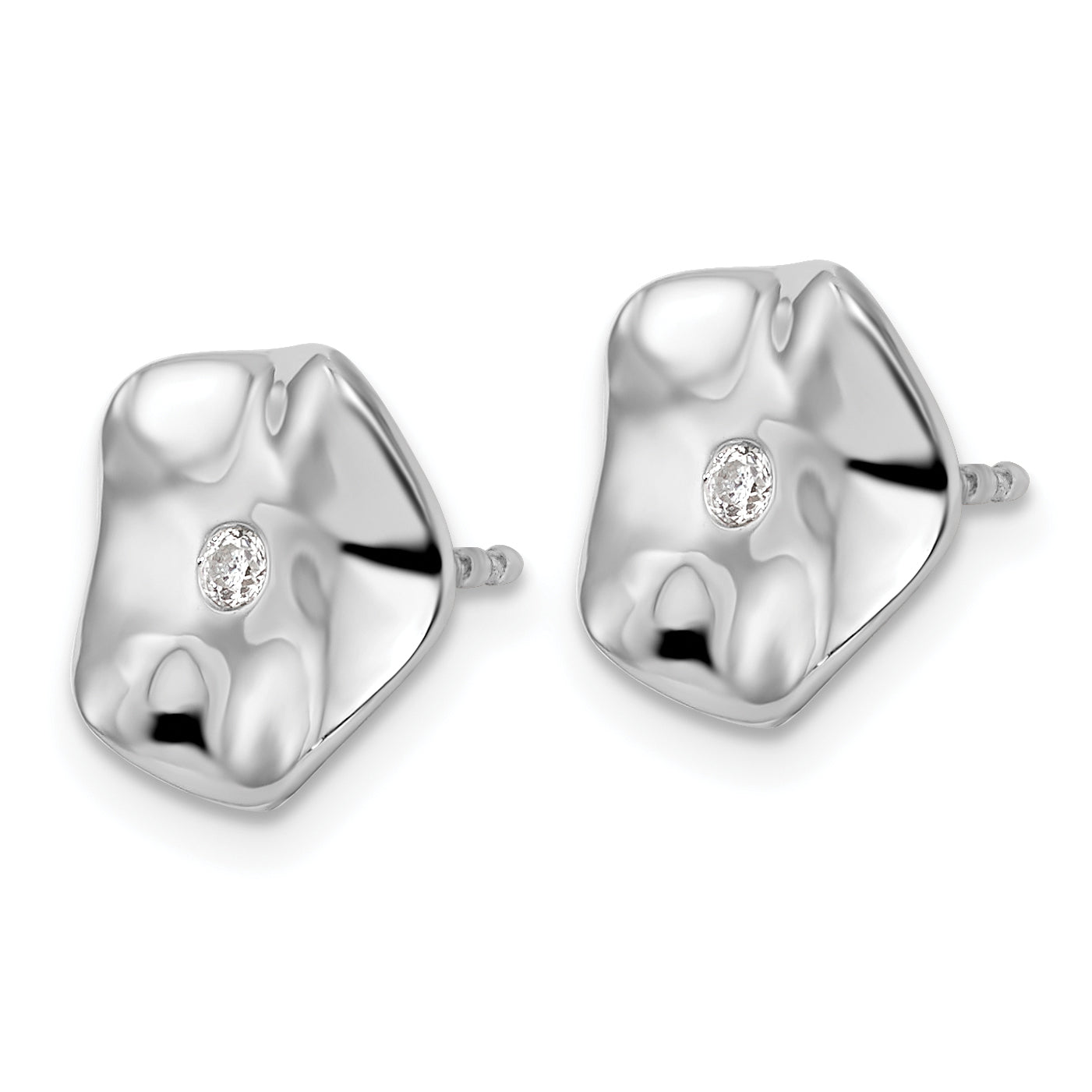 White Ice Sterling Silver Rhodium-plated Diamond Wavy Disk Post Earrings