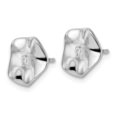 White Ice Sterling Silver Rhodium-plated Diamond Wavy Disk Post Earrings