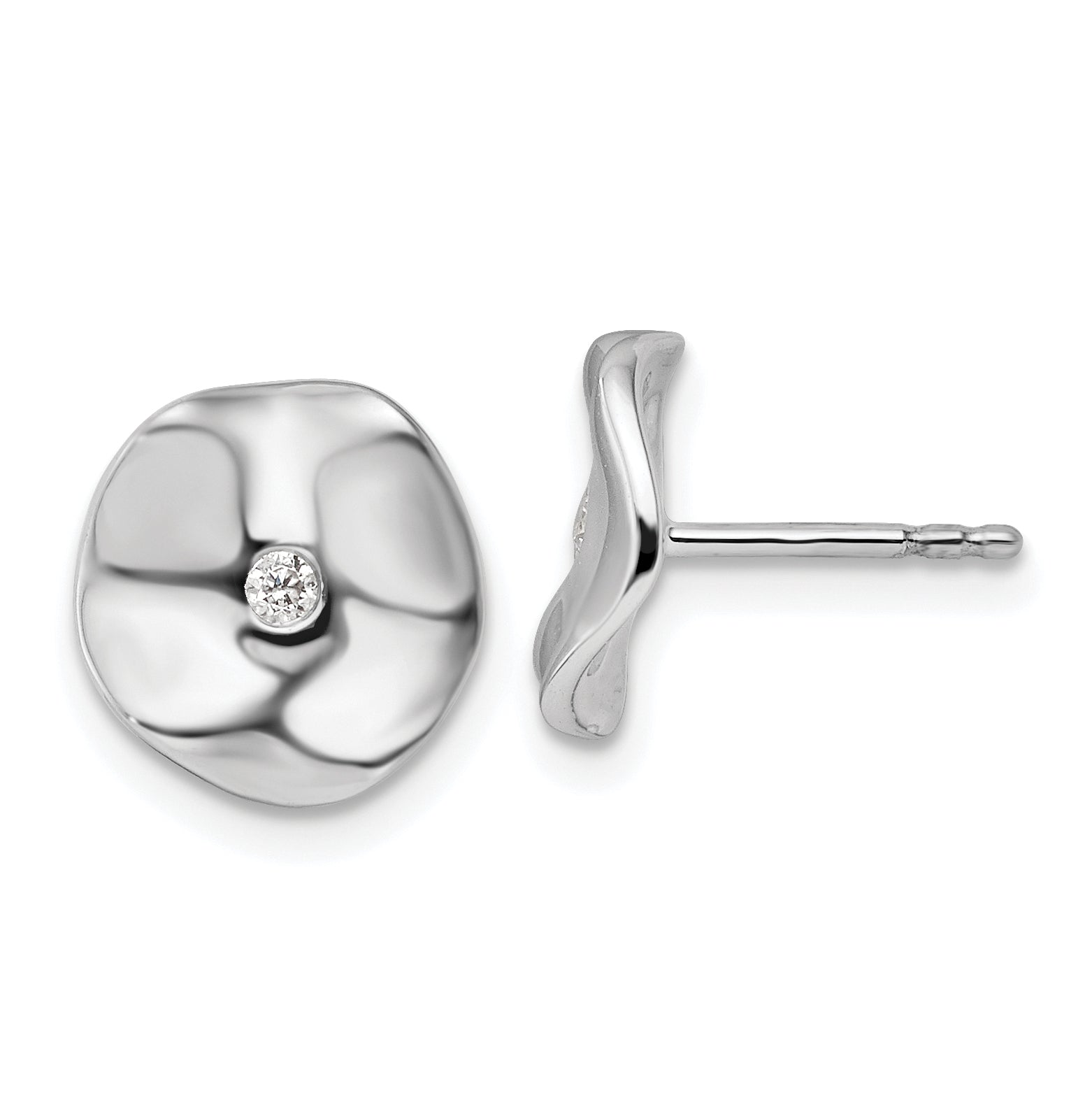 White Ice Sterling Silver Rhodium-plated Diamond Wavy Disk Post Earrings Main image