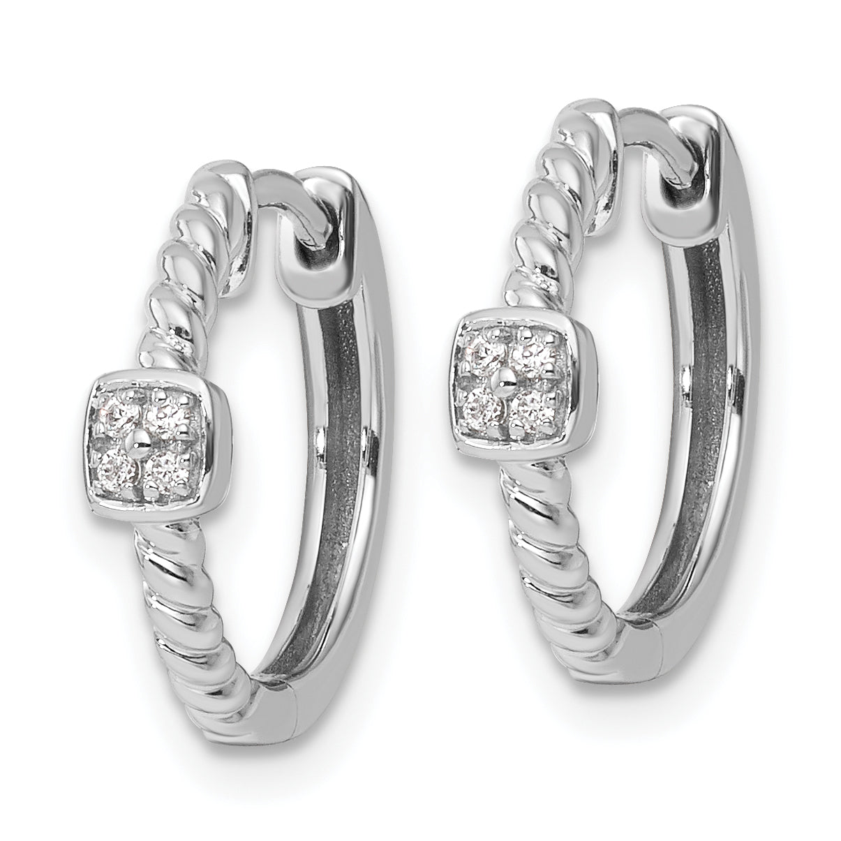 White Ice Sterling Silver Rhodium-plated Diamond Square Hinged Hoop Earrings Secondary image