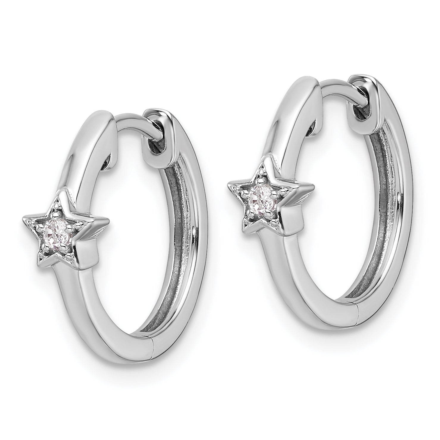 White Ice Sterling Silver Rhodium-plated Diamond Star Hinged Hoop Earrings Secondary image