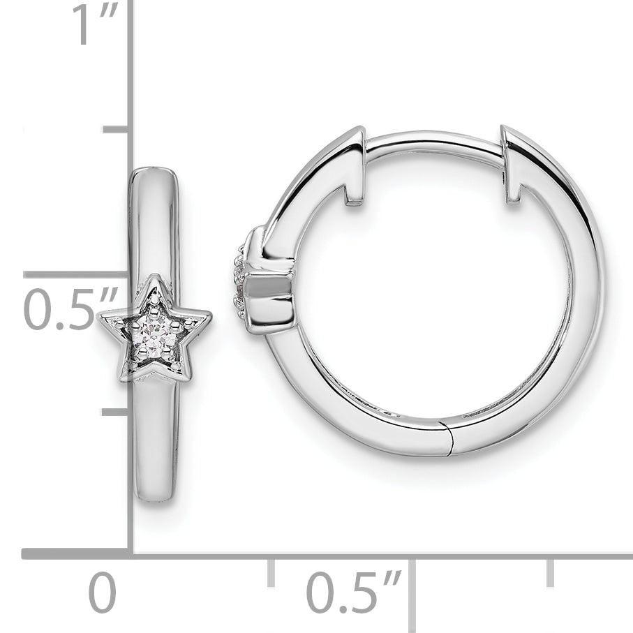 White Ice Sterling Silver Rhodium-plated Diamond Star Hinged Hoop Earrings