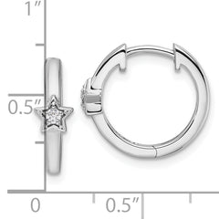 White Ice Sterling Silver Rhodium-plated Diamond Star Hinged Hoop Earrings