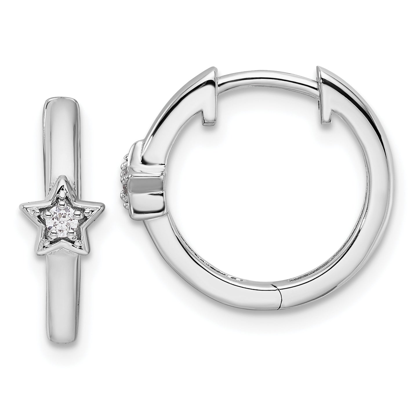 White Ice Sterling Silver Rhodium-plated Diamond Star Hinged Hoop Earrings Main image