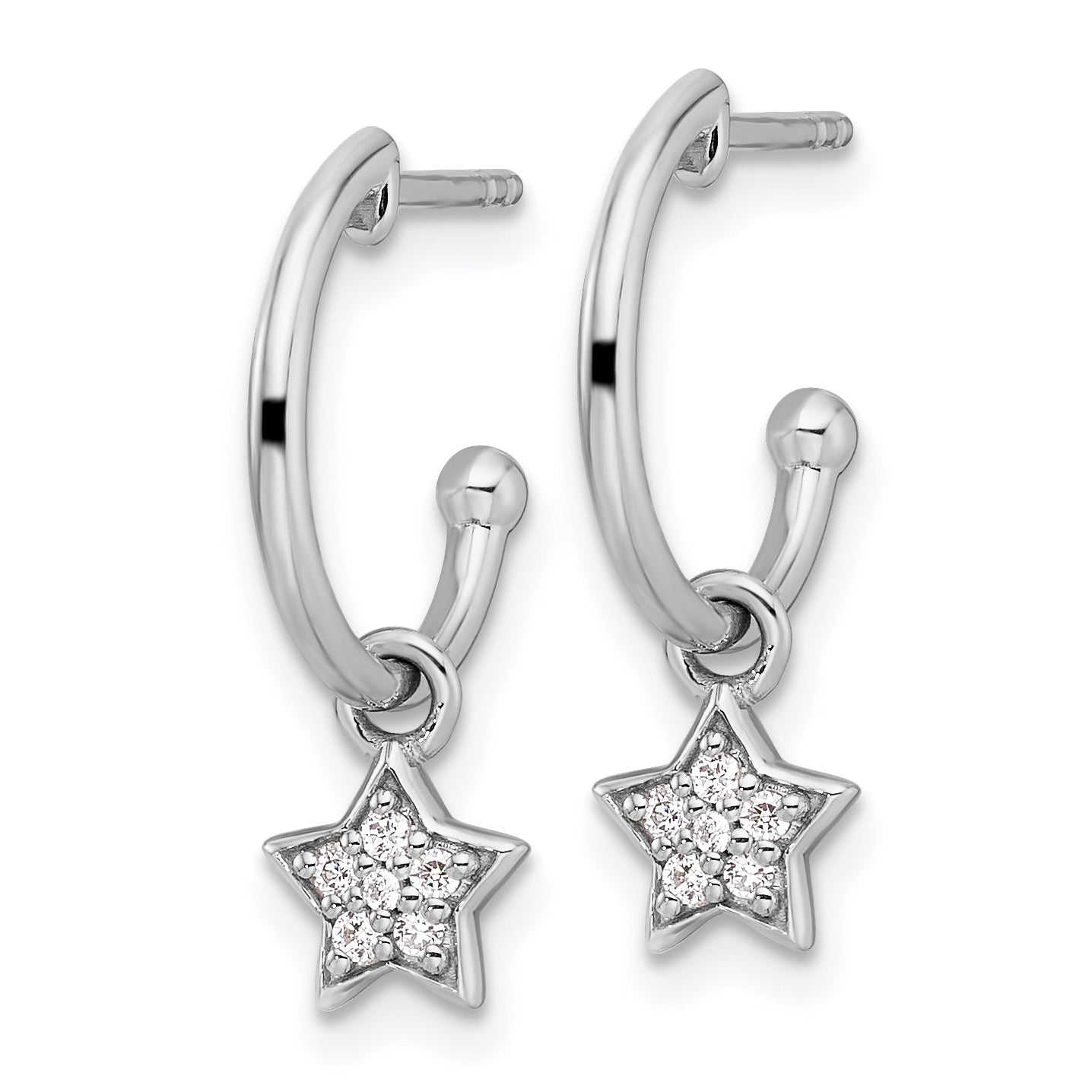 White Ice Sterling Silver Rhodium-plated Diamond Star Dangle J-Hoop Post Earrings Secondary image