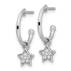 White Ice Sterling Silver Rhodium-plated Diamond Star Dangle J-Hoop Post Earrings