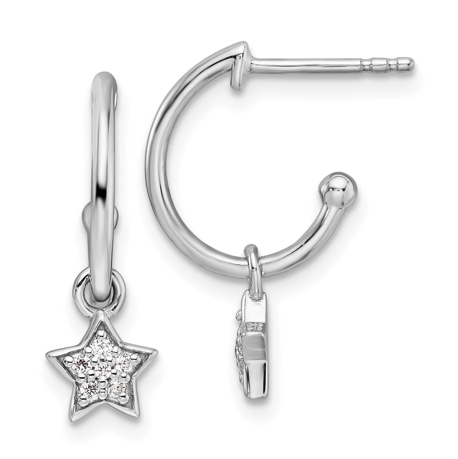 White Ice Sterling Silver Rhodium-plated Diamond Star Dangle J-Hoop Post Earrings Main image