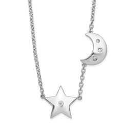White Ice Sterling Silver Rhodium-Rhodium-Plated 18 Inch Diamond Star and Moon Necklace