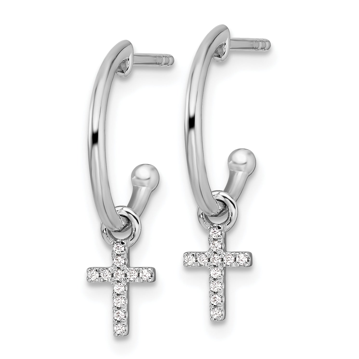 White Ice Sterling Silver Rhodium-plated Diamond Cross Dangle J-Hoop Post Earrings Secondary image