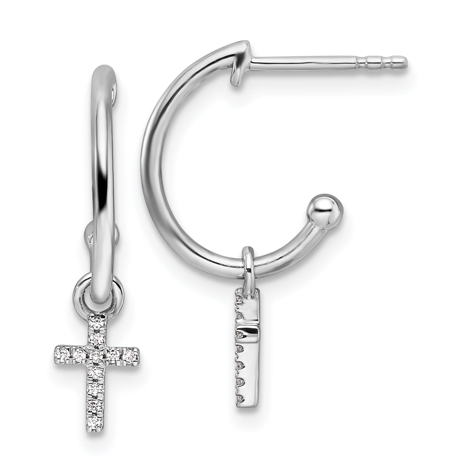 White Ice Sterling Silver Rhodium-plated Diamond Cross Dangle J-Hoop Post Earrings Main image